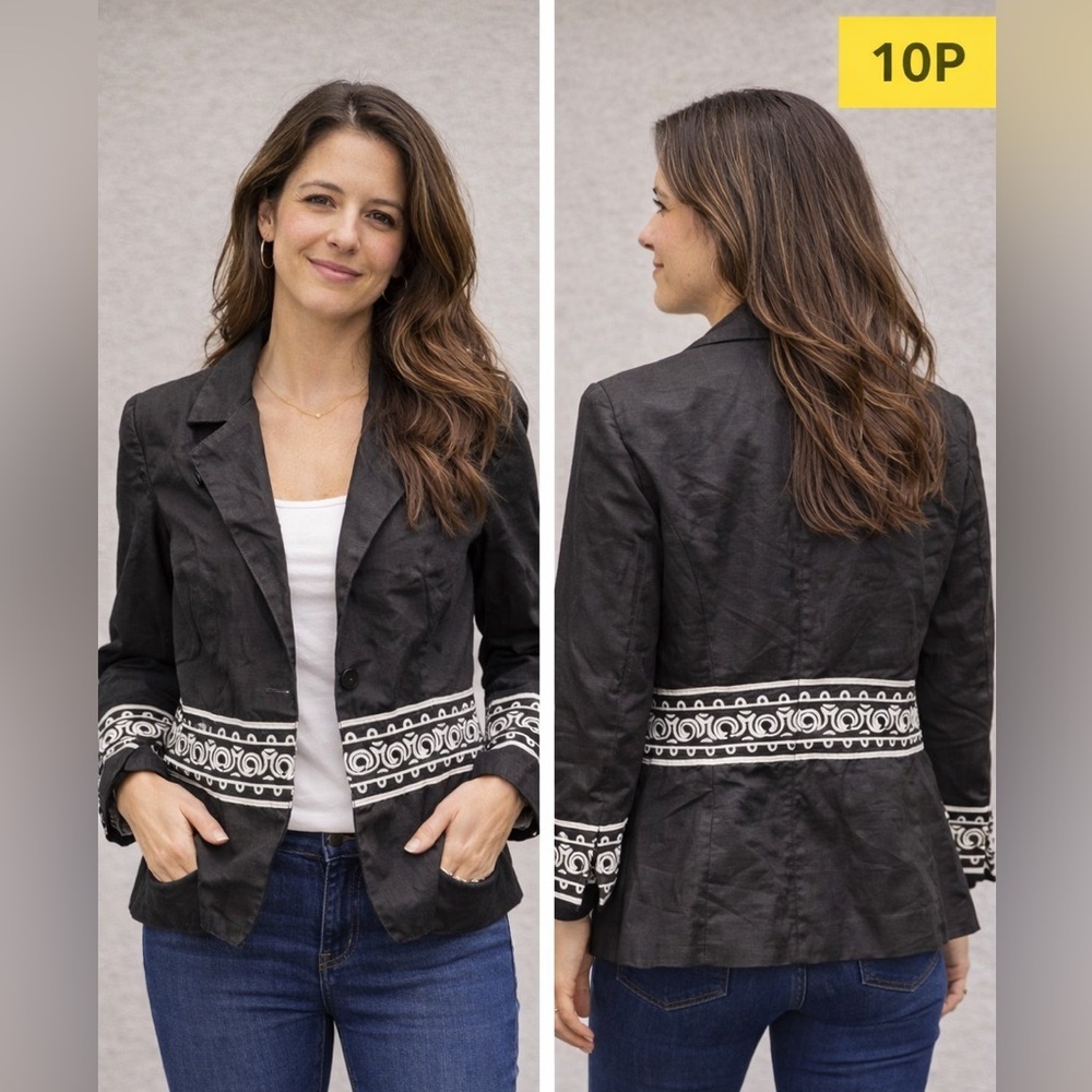 Plaza south Black Jacket with White Embroidery size 10P